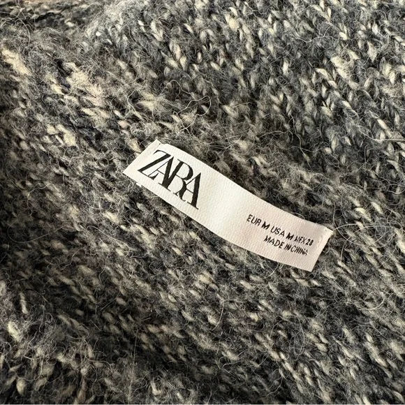 Zara Women's M Chunky Knit Marl Grey White Sweater/Cardigan - Picture 5 of 10